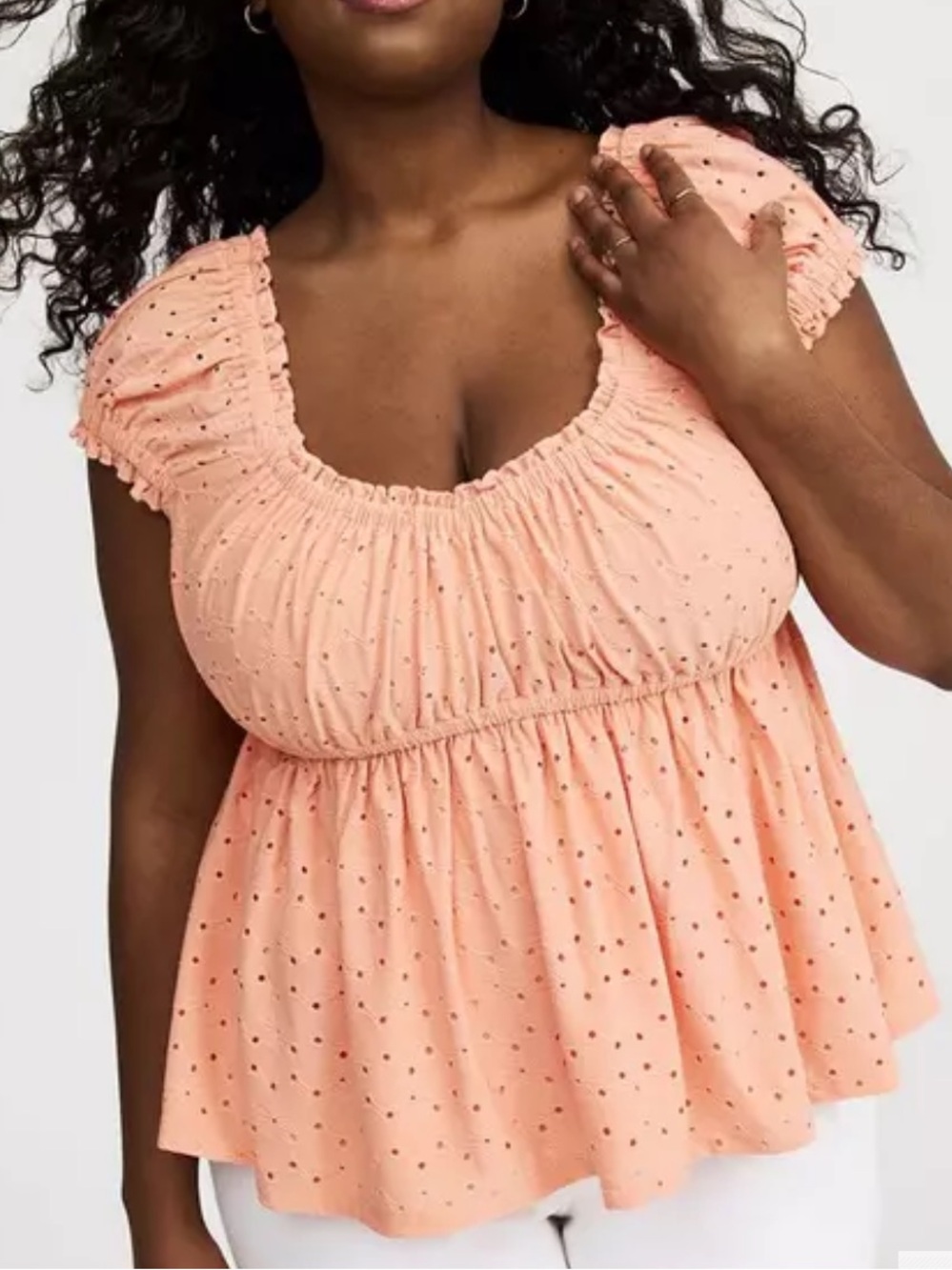 Torrid Orange Eyelet Cap Sleeve Babydoll Top Size 1X.